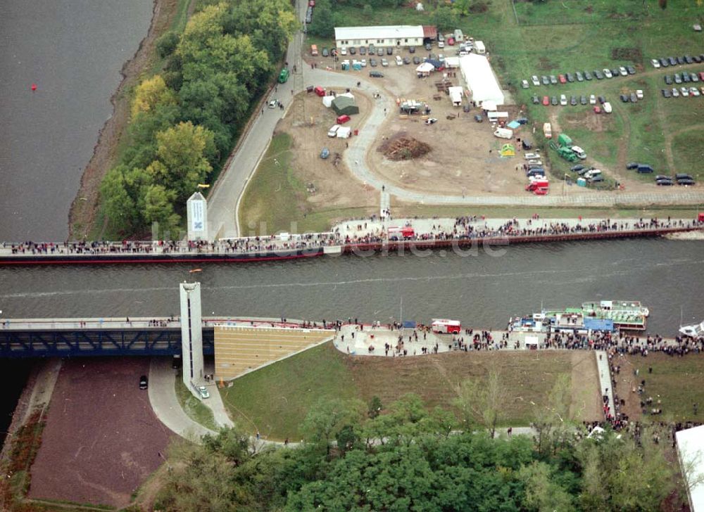 Luftbild Hohenwarthe / Sachsen-Anhalt - Eröffnung Wasserstraßenkreuz Magdeburg