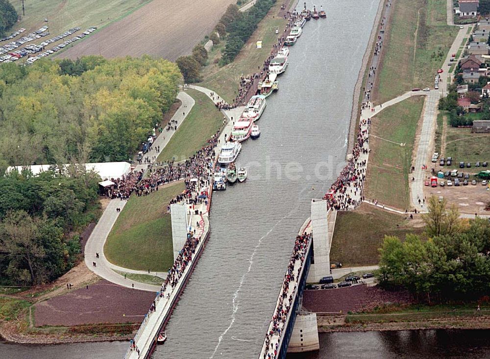 Luftaufnahme Hohenwarthe / Sachsen-Anhalt - Eröffnung Wasserstraßenkreuz Magdeburg