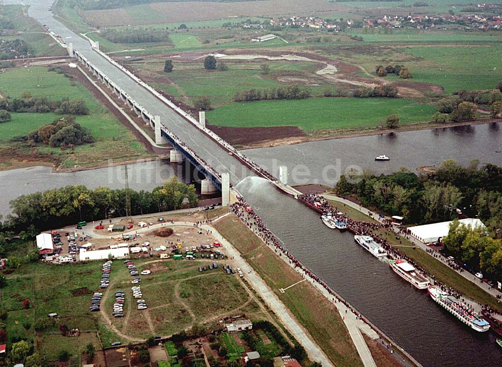 Luftbild Hohenwarthe / Sachsen-Anhalt - Eröffnung Wasserstraßenkreuz Magdeburg