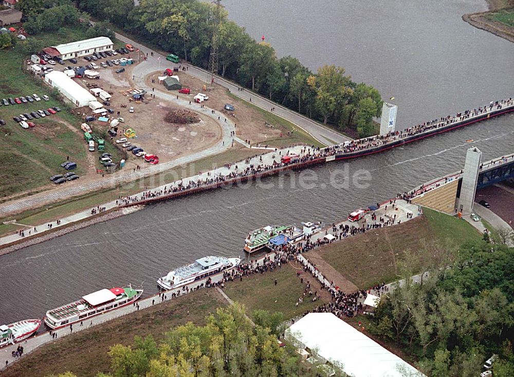 Luftaufnahme Hohenwarthe / Sachsen-Anhalt - Eröffnung Wasserstraßenkreuz Magdeburg