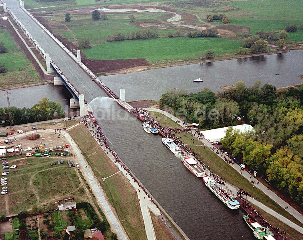 Hohenwarthe / Sachsen-Anhalt von oben - Eröffnung Wasserstraßenkreuz Magdeburg