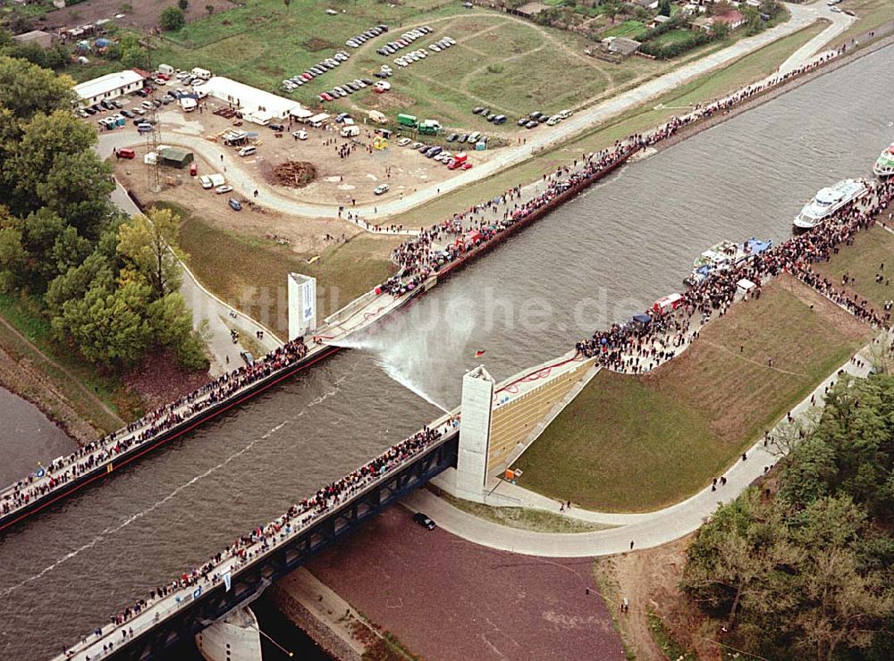 Hohenwarthe / Sachsen-Anhalt von oben - Eröffnung Wasserstraßenkreuz Magdeburg