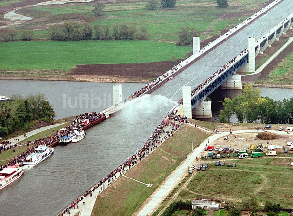 Luftbild Hohenwarthe / Sachsen-Anhalt - Eröffnung Wasserstraßenkreuz Magdeburg