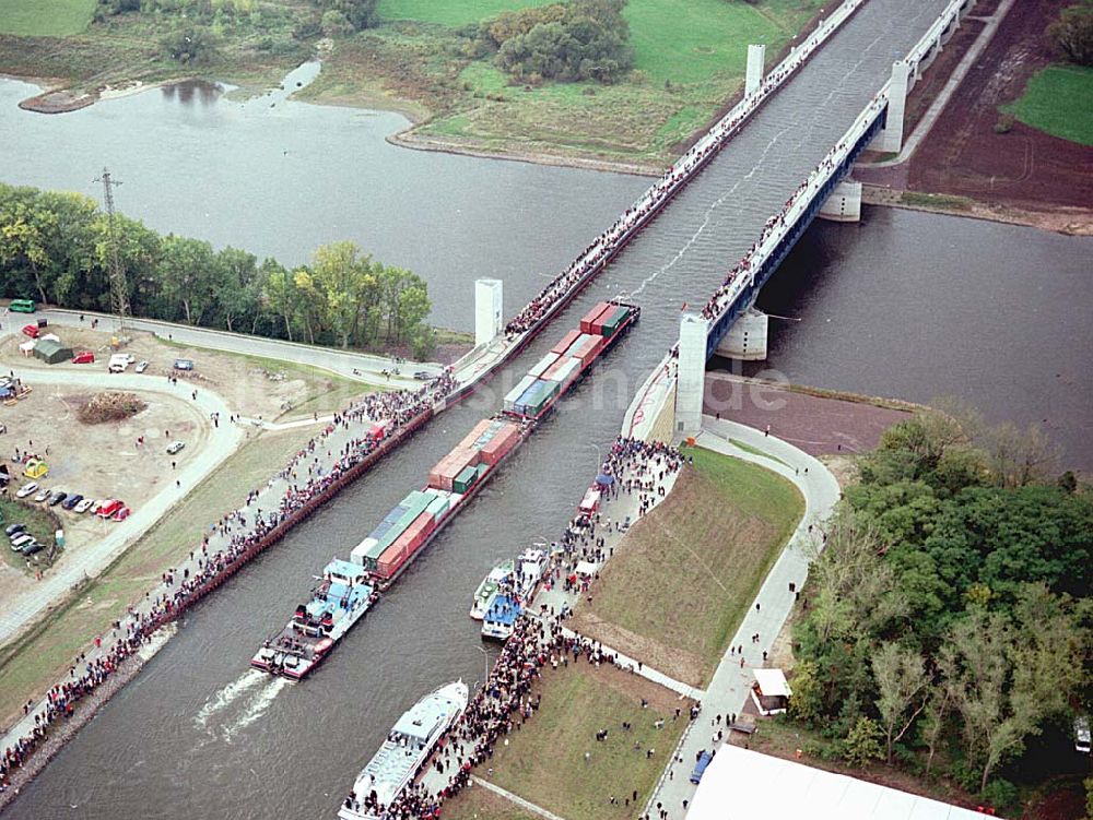 Luftaufnahme Hohenwarthe / Sachsen-Anhalt - Eröffnung Wasserstraßenkreuz Magdeburg