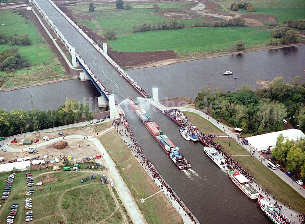 Hohenwarthe / Sachsen-Anhalt von oben - Eröffnung Wasserstraßenkreuz Magdeburg