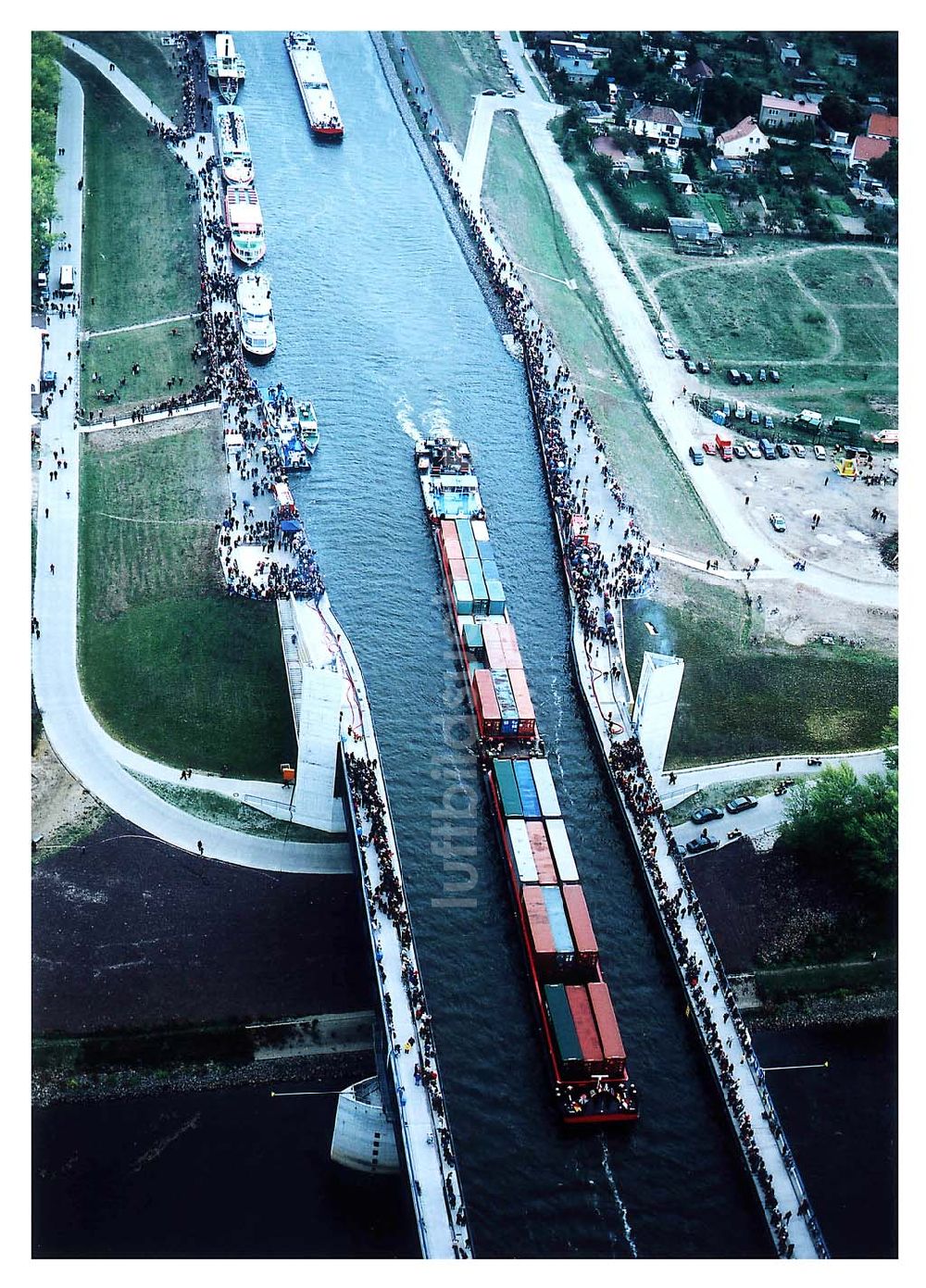 Luftaufnahme Hohenwarthe / Sachsen-Anhalt - Eröffnung Wasserstraßenkreuz Magdeburg