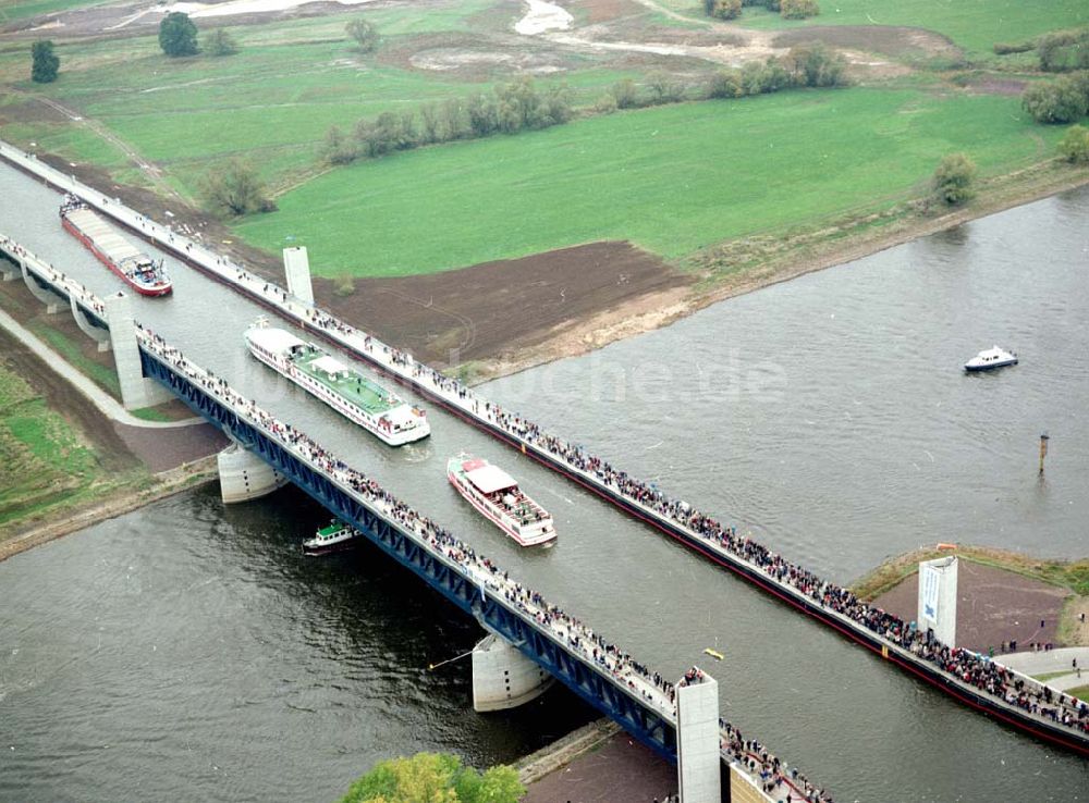 Hohenwarthe / Sachsen-Anhalt von oben - Eröffnung Wasserstraßenkreuz Magdeburg