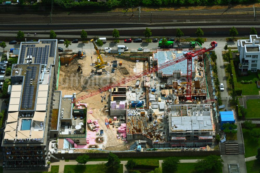 Bingen am Rhein aus der Vogelperspektive: Ergänzungs- Baustelle der Hotelanlage Hotel Papa Rhein in Bingen am Rhein im Bundesland Rheinland-Pfalz, Deutschland