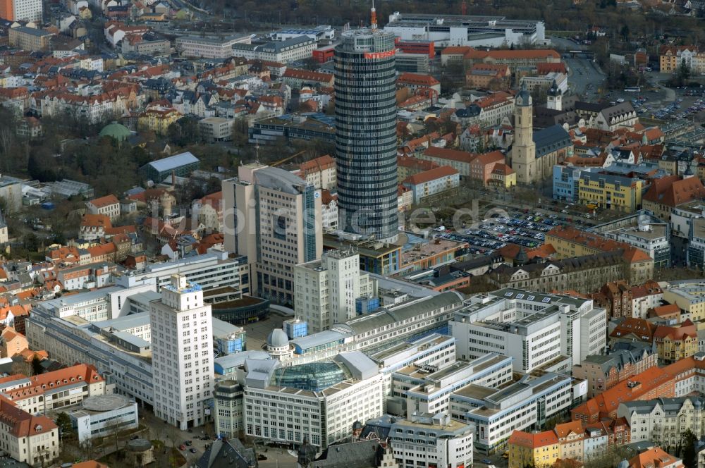 Luftaufnahme Jena - Ernst-Abbe-Platz mit Campus der Friedrich-Schiller-Universität Jena im Bundesland Thüringen