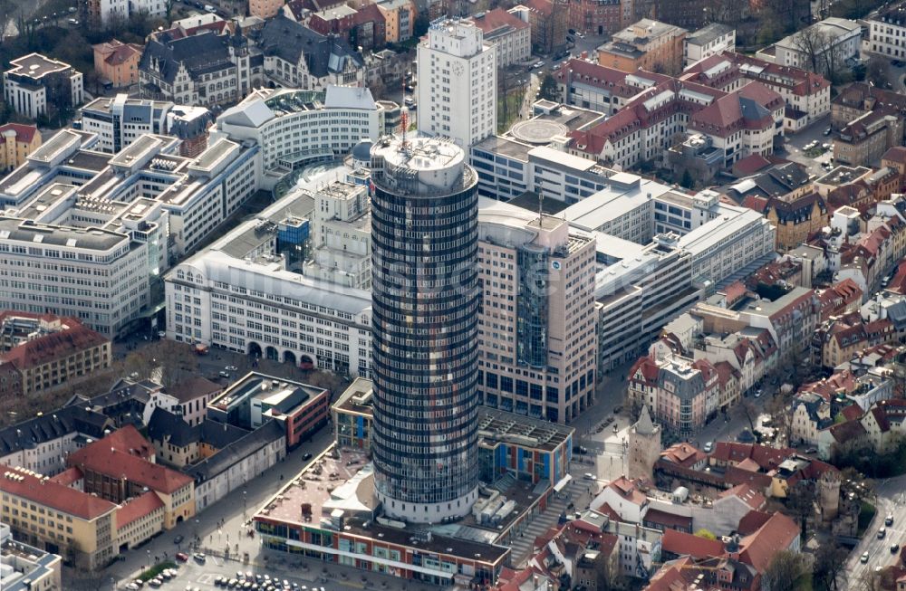 Jena von oben - Ernst-Abbe-Platz mit Campus der Friedrich-Schiller-Universität Jena im Bundesland Thüringen