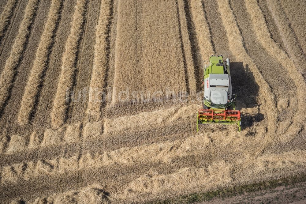 Luftbild Blaustein - Ernteeinsatz auf landwirtschaftlichen Feldern in Blaustein im Bundesland Baden-Württemberg