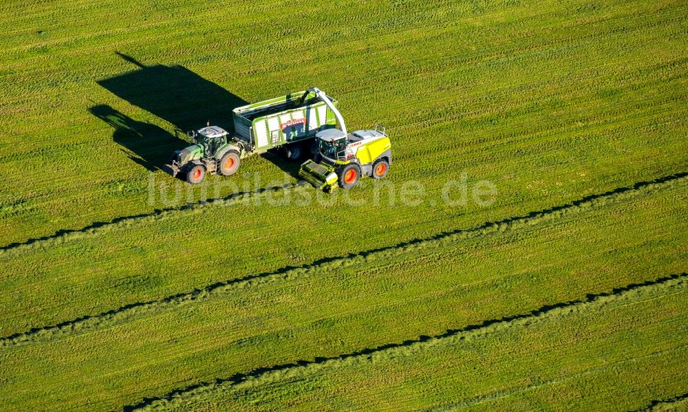 Ebbinghof aus der Vogelperspektive: Ernteeinsatz auf landwirtschaftlichen Feldern in Ebbinghof im Bundesland Nordrhein-Westfalen