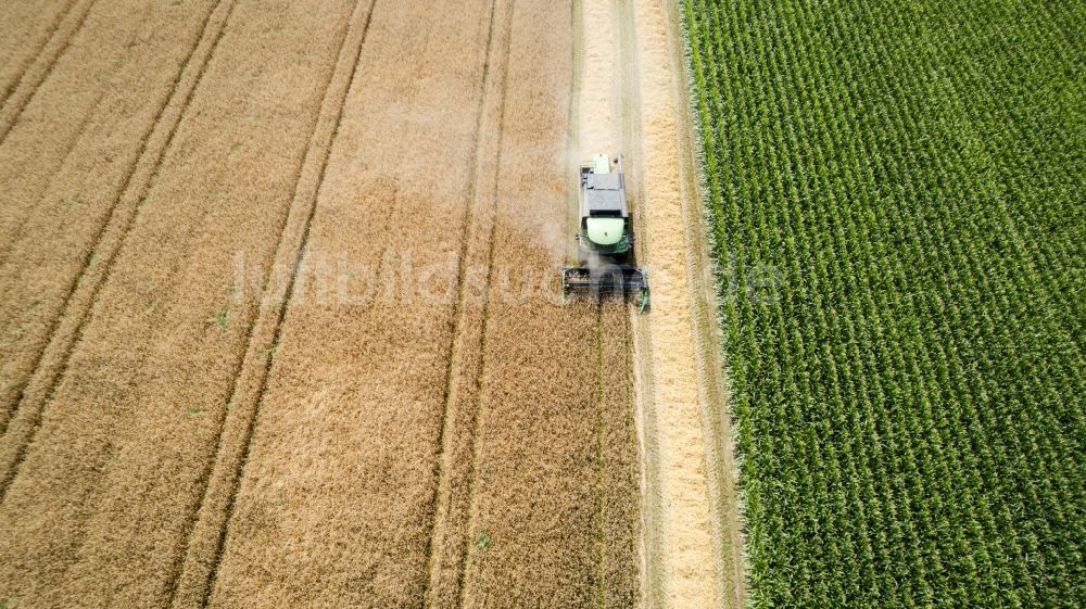 Luftaufnahme Recklinghausen - Ernteeinsatz auf landwirtschaftlichen Feldern in Recklinghausen im Bundesland Nordrhein-Westfalen, Deutschland