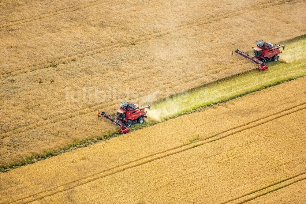 Vipperow von oben - Ernteeinsatz auf landwirtschaftlichen Feldern in Vipperow im Bundesland Mecklenburg-Vorpommern