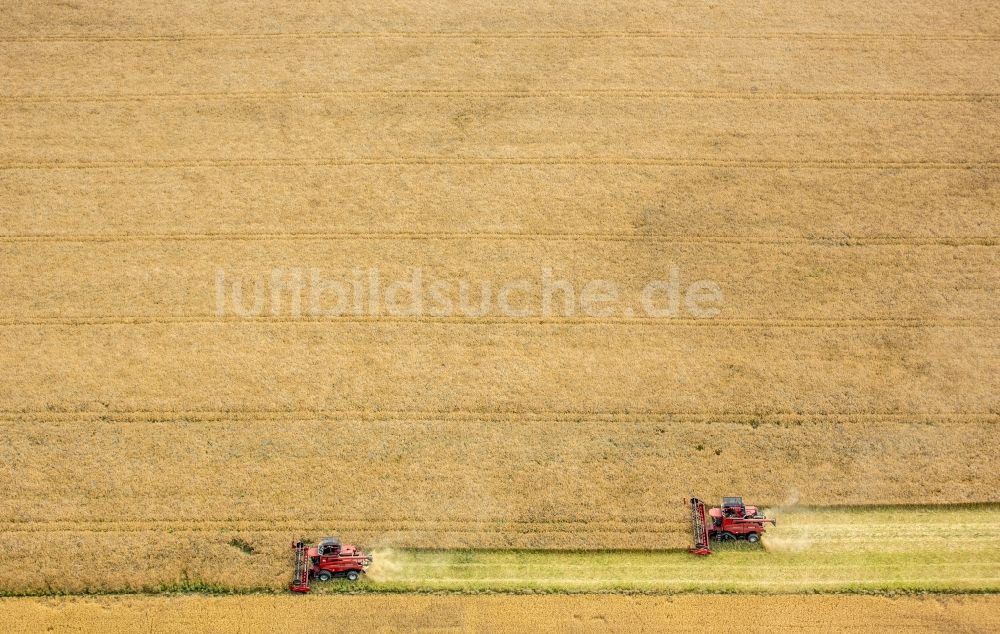 Luftaufnahme Vipperow - Ernteeinsatz auf landwirtschaftlichen Feldern in Vipperow im Bundesland Mecklenburg-Vorpommern