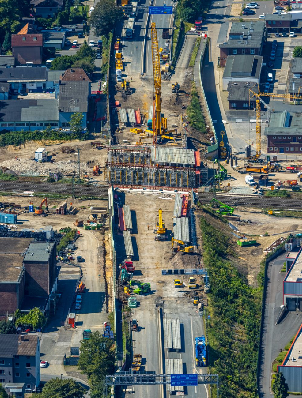 Bochum von oben - Ersatzneubau des Autobahn- Brückenbauwerk BAB A40 in Bochum im Bundesland Nordrhein-Westfalen, Deutschland