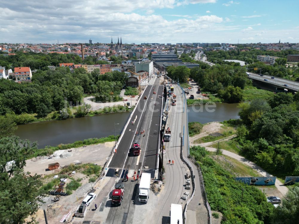 Halle (Saale) aus der Vogelperspektive: Ersatzneubau des Brückenbauwerk Saale-Bücke in Halle (Saale) im Bundesland Sachsen-Anhalt, Deutschland