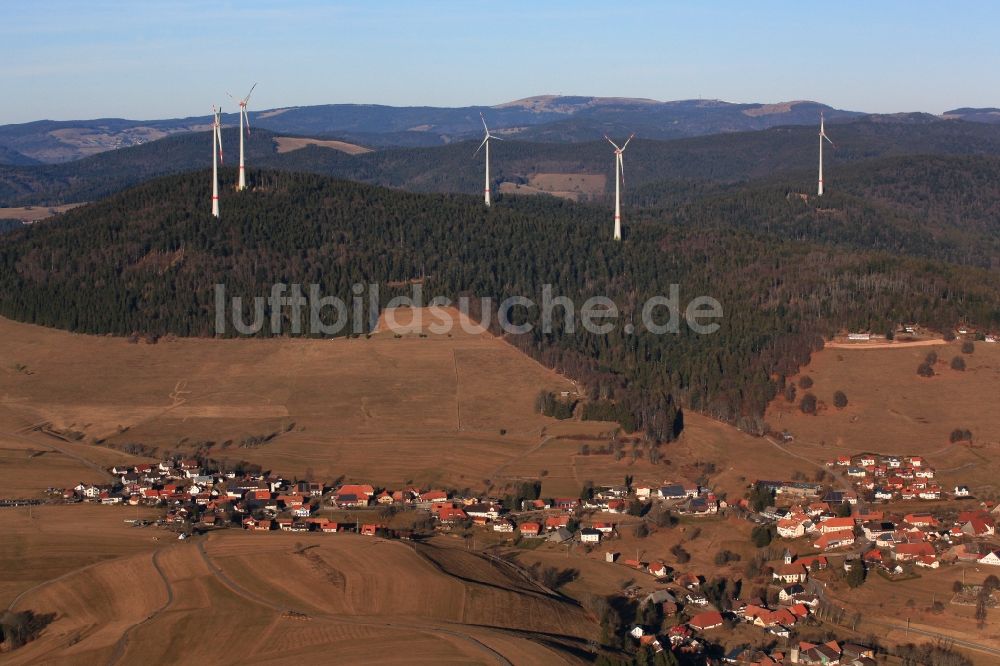 Schopfheim aus der Vogelperspektive: Erster Windpark im Südschwarzwald auf dem Rohrenkopf im Schopfheimer Ortsteil Gersbach im Bundesland Baden-Württemberg