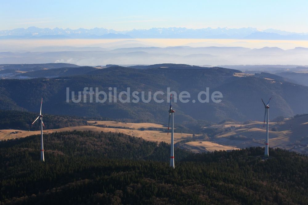 Schopfheim von oben - Erster Windpark im Südschwarzwald auf dem Rohrenkopf im Schopfheimer Ortsteil Gersbach im Bundesland Baden-Württemberg