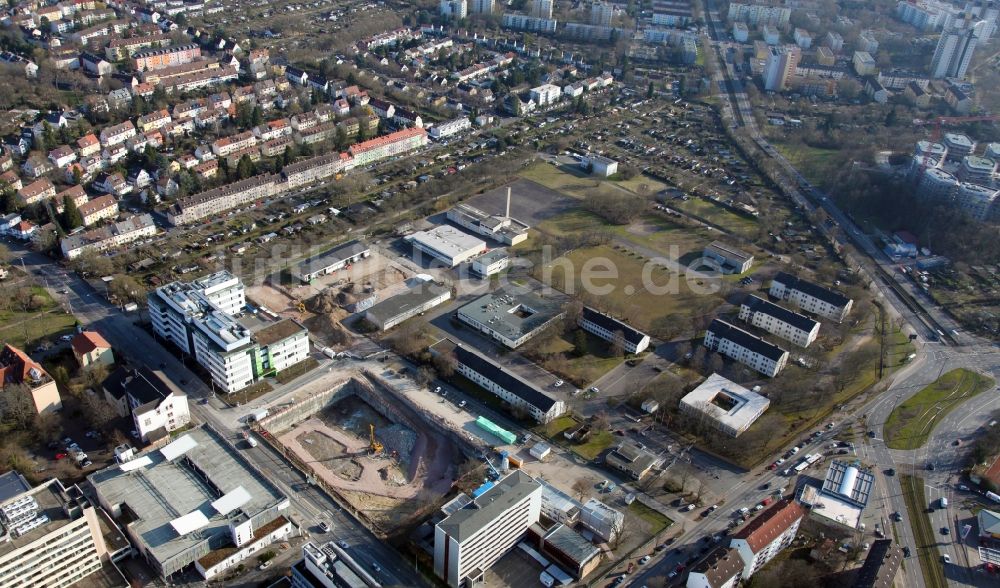 Mainz von oben - Erweiterung Forschungs- Gebäude und Bürokomplex des Unternehmens Biontech in Mainz im Bundesland Rheinland-Pfalz