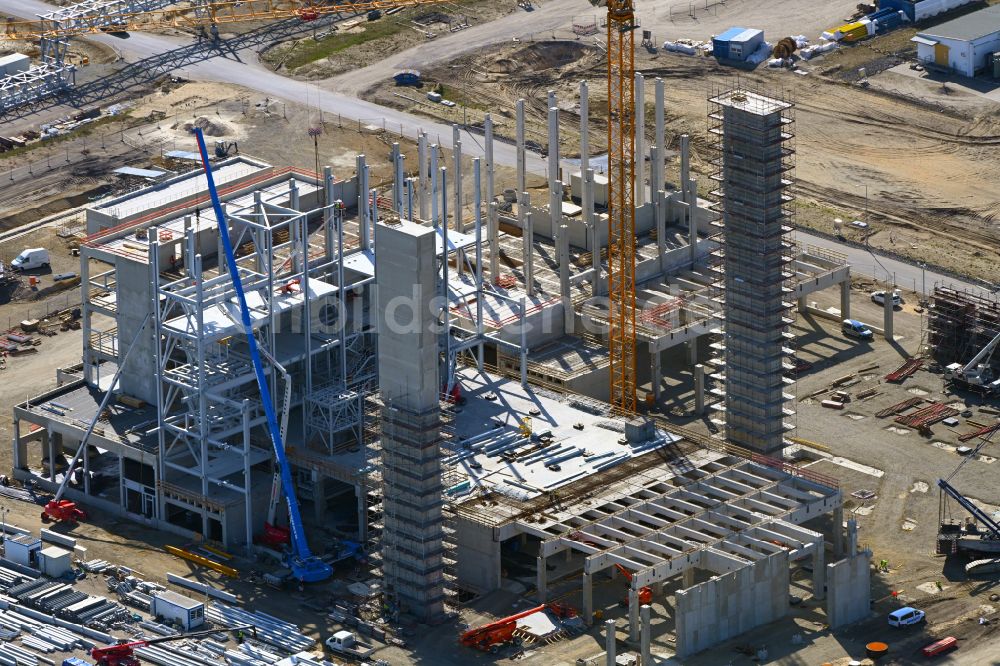 Luftbild Schwarzheide - Erweiterungs - Neubau - Baustelle auf dem Werksgelände der BASF AG in Schwarzheide im Bundesland Brandenburg, Deutschland