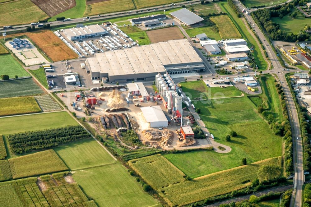 Luftbild Ettenheim - Erweiterungs - Neubau - Baustelle auf dem Werksgelände der German Pellets im Ortsteil Orschweier in Ettenheim im Bundesland Baden-Württemberg, Deutschland