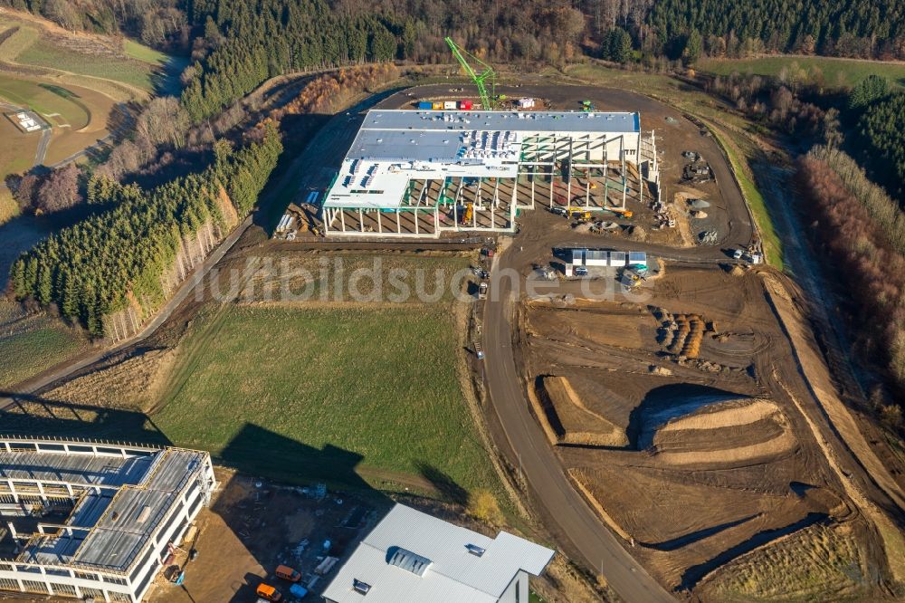 Rosmart aus der Vogelperspektive: Erweiterungs - Neubau - Baustelle auf dem Werksgelände im Gewerbegebiet in Rosmart im Bundesland Nordrhein-Westfalen, Deutschland