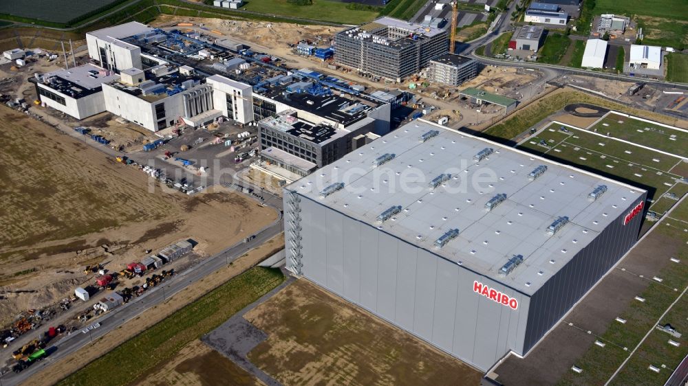 Grafschaft aus der Vogelperspektive: Erweiterungs - Neubau - Baustelle auf dem Werksgelände der Haribo GmbH in Grafschaft im Bundesland Rheinland-Pfalz, Deutschland