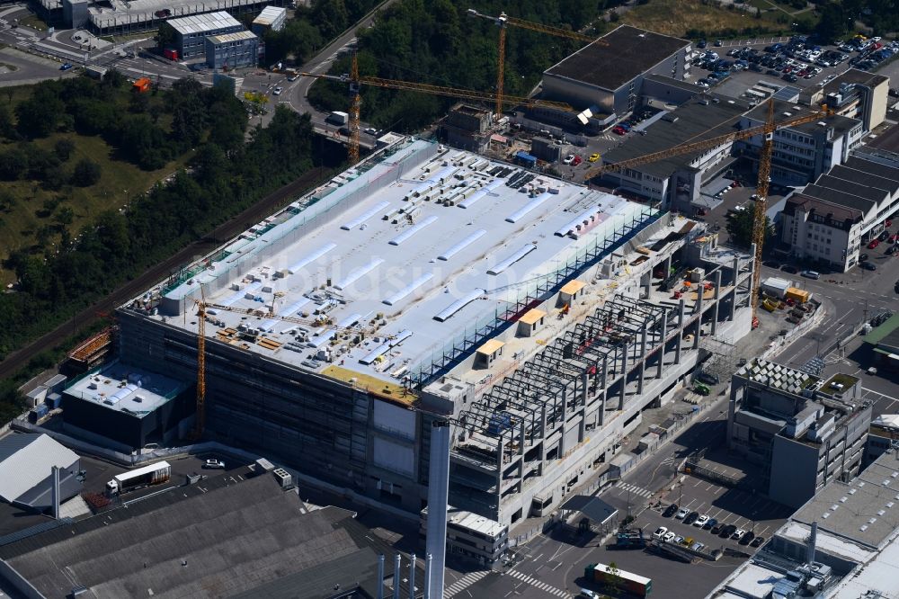 Luftbild Stuttgart - Erweiterungs - Neubau - Baustelle auf dem Werksgelände der Porsche Deutschland GmbH in Stuttgart im Bundesland Baden-Württemberg, Deutschland