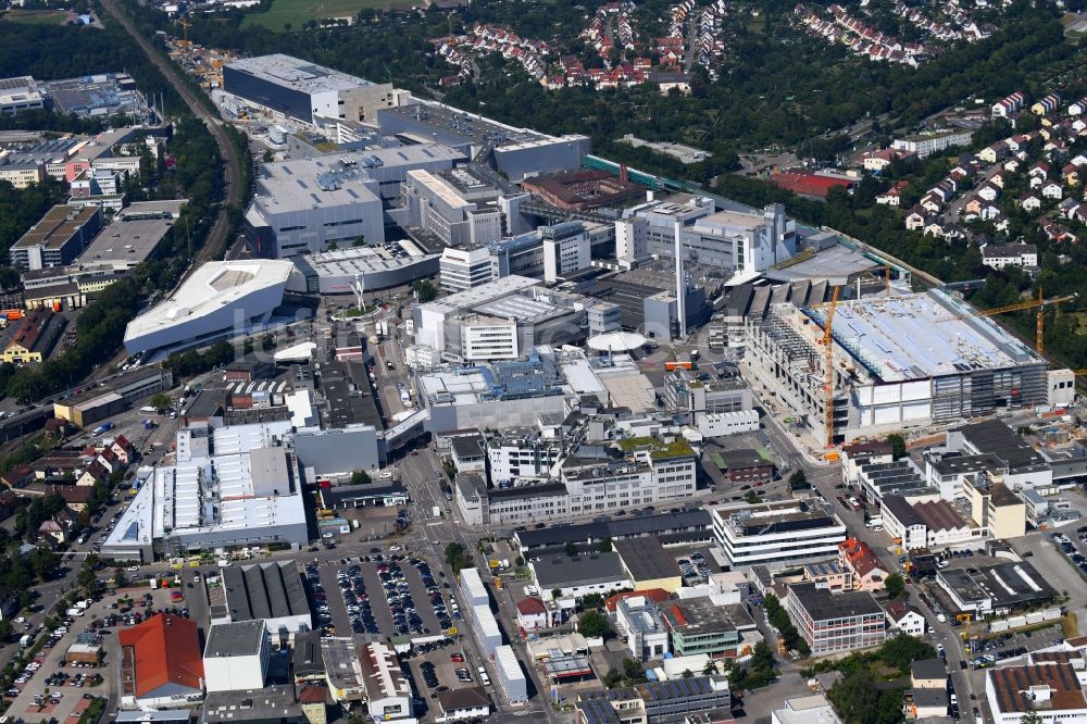 Luftbild Stuttgart - Erweiterungs - Neubau - Baustelle auf dem Werksgelände der Porsche Deutschland GmbH in Stuttgart im Bundesland Baden-Württemberg, Deutschland