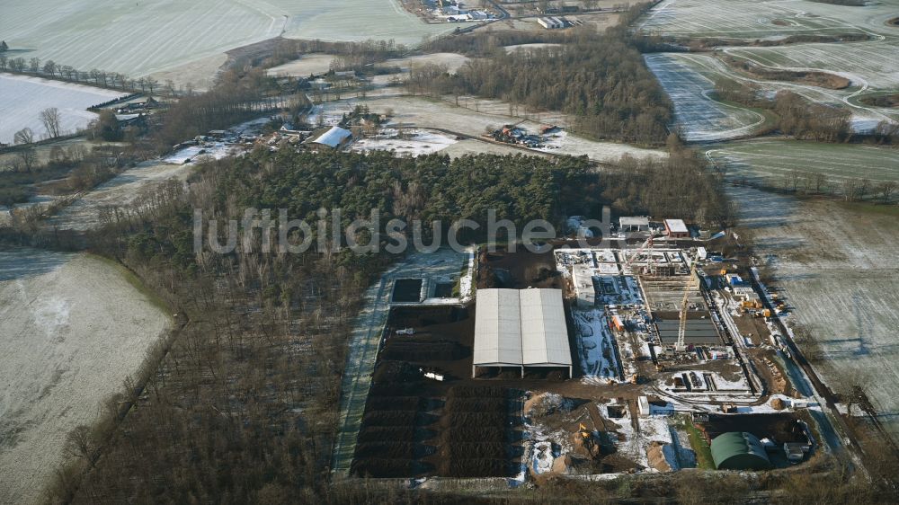 Luftaufnahme Mehrow - Erweiterungs - Neubau - Baustelle auf dem Werksgelände der RETERRA Service GmbH Kompostwerk Trappenfelde in Mehrow im Bundesland Brandenburg, Deutschland