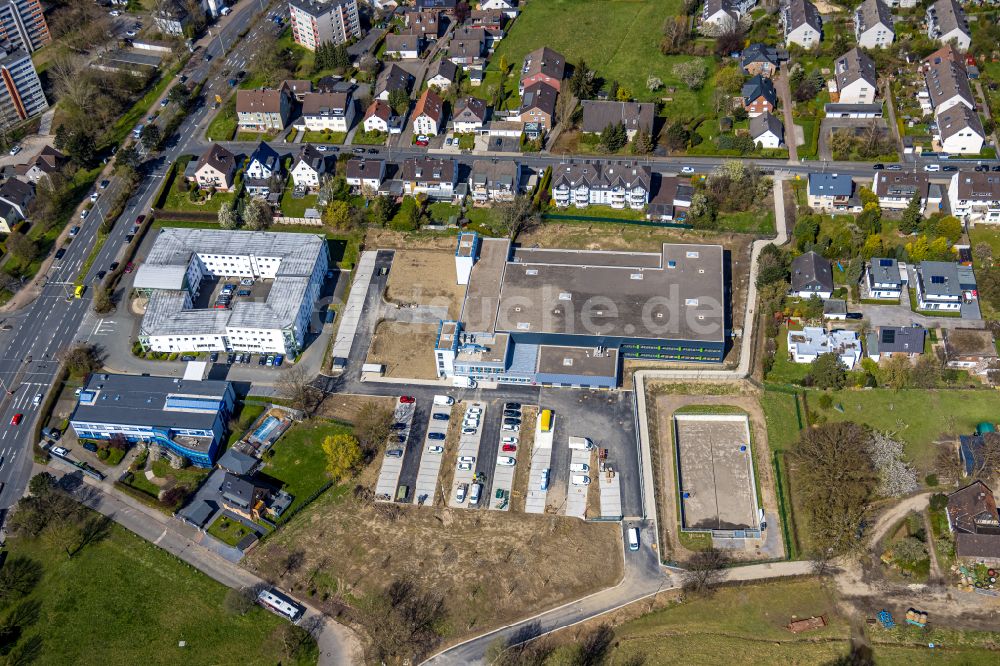 Luftbild Hagen - Erweiterungs - Neubau - Baustelle auf dem Werksgelände des Sanitätshaus Riepe GmbH & Co. KG an der Hagener Straße in Hagen im Bundesland Nordrhein-Westfalen, Deutschland