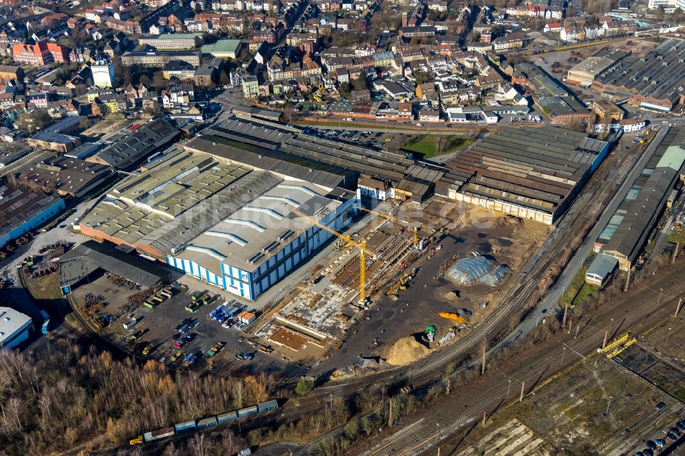 Hamm von oben - Erweiterungs - Neubau - Baustelle auf dem Werksgelände der WDI - Westfälische Drahtindustrie GmbH entlang der Banningstraße in Hamm im Bundesland Nordrhein-Westfalen, Deutschland