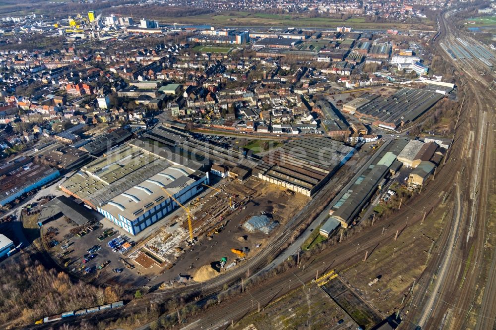 Hamm aus der Vogelperspektive: Erweiterungs - Neubau - Baustelle auf dem Werksgelände der WDI - Westfälische Drahtindustrie GmbH entlang der Banningstraße in Hamm im Bundesland Nordrhein-Westfalen, Deutschland