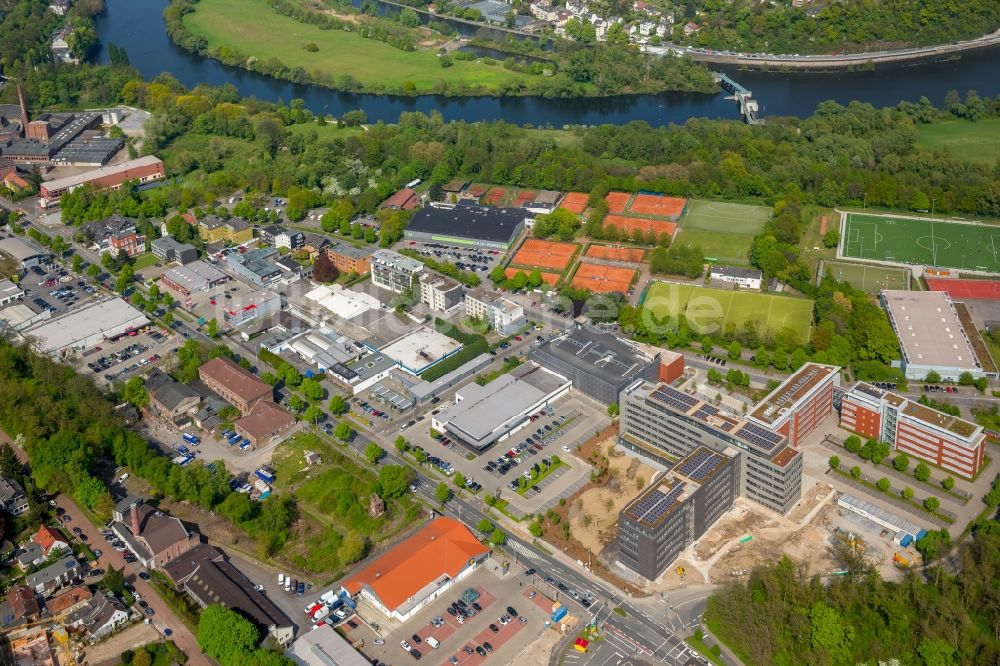 Mülheim an der Ruhr von oben - Erweiterungs- Neubau der Hauptverwaltung Unternehmensgruppe ALDI SÜD in Mülheim an der Ruhr im Bundesland Nordrhein-Westfalen