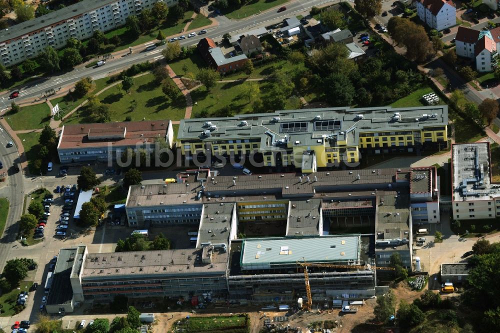 Luftbild Schwedt/Oder - Erweiterungsbau- Baustelle am Asklepios Klinikum Uckermark in Schwedt/Oder im Bundesland Brandenburg