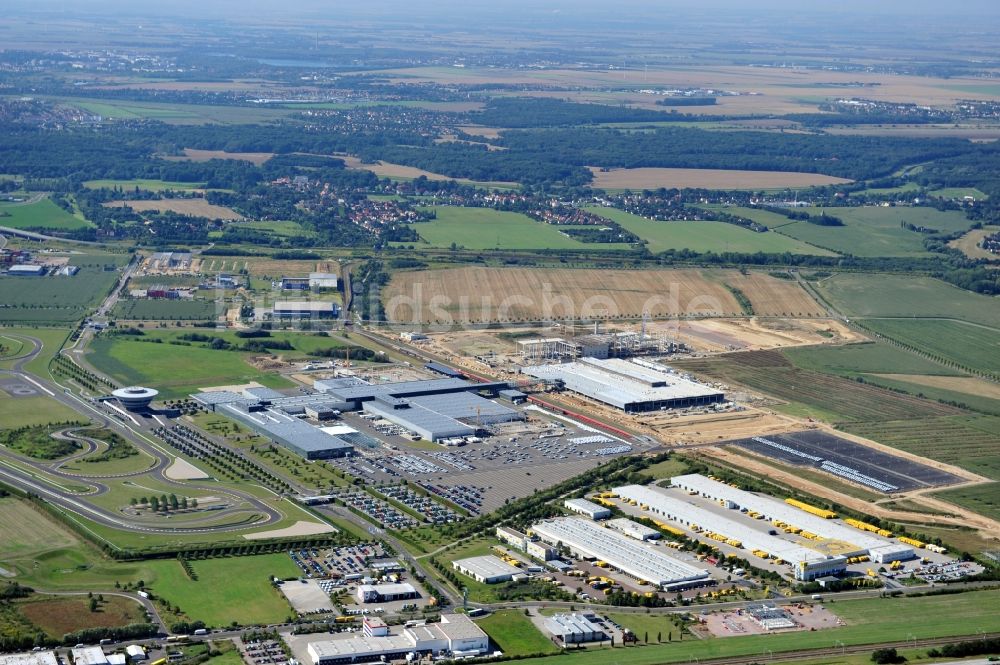 Leipzig von oben - Erweiterungsbau des Porsche-Geländes in Leipzig im Bundesland Sachsen