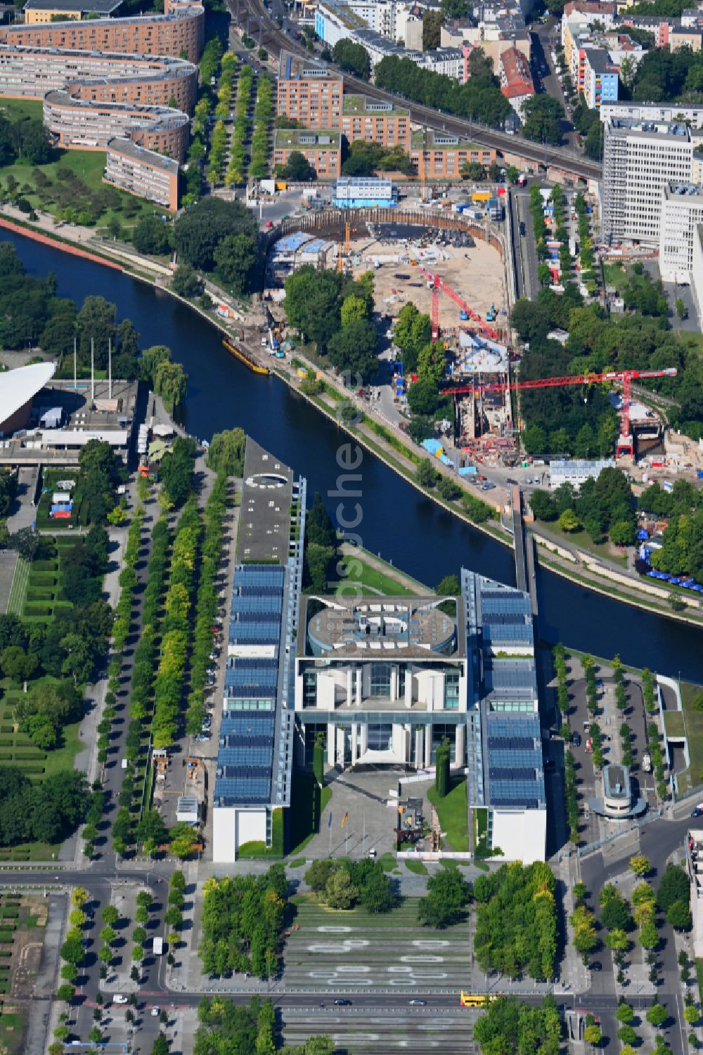 Luftbild Berlin - Erweiterungsbau des Regierungsgebäude - Bundeskanzleramt - im Ortsteil Moabit in Berlin, Deutschland