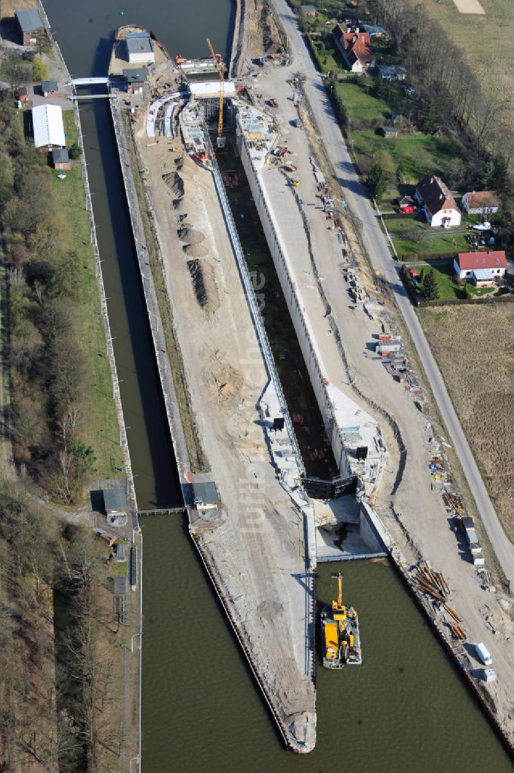 Wusterwitz von oben - Erweiterungsbaustelle Neubau Schleuse Wusterwitz am Elbe-Havel-Kanal