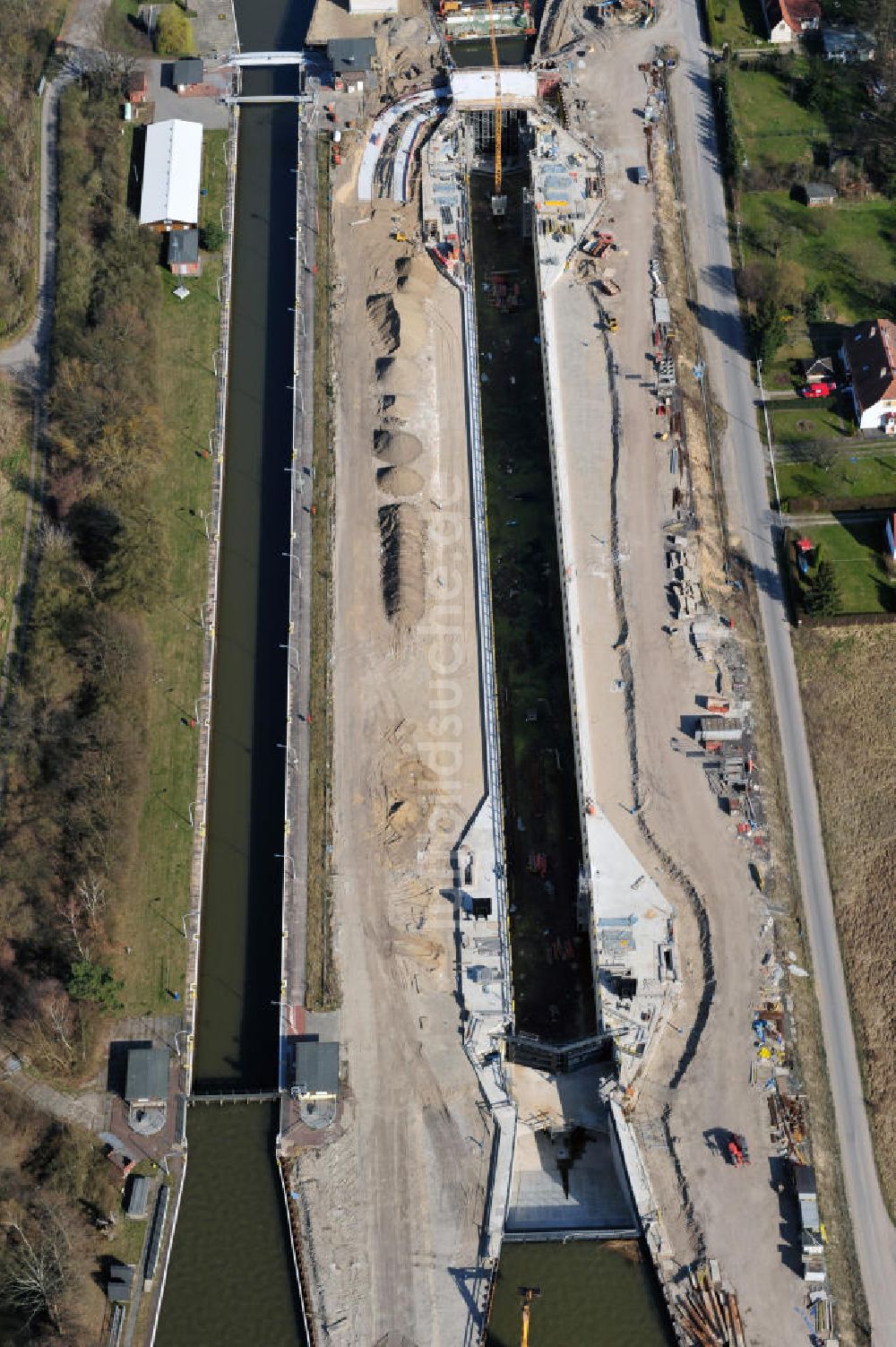 Wusterwitz von oben - Erweiterungsbaustelle Neubau Schleuse Wusterwitz am Elbe-Havel-Kanal