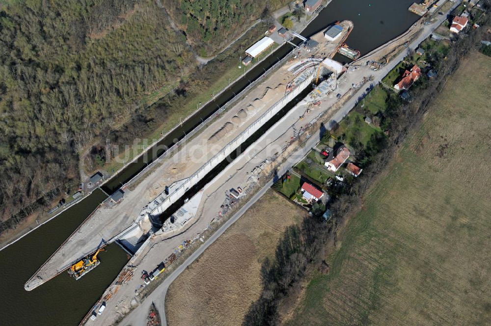 Luftaufnahme Wusterwitz - Erweiterungsbaustelle Neubau Schleuse Wusterwitz am Elbe-Havel-Kanal