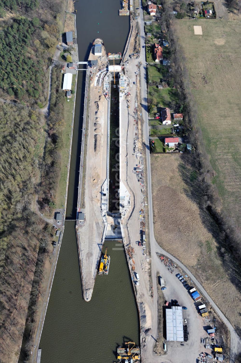 Wusterwitz von oben - Erweiterungsbaustelle Neubau Schleuse Wusterwitz am Elbe-Havel-Kanal