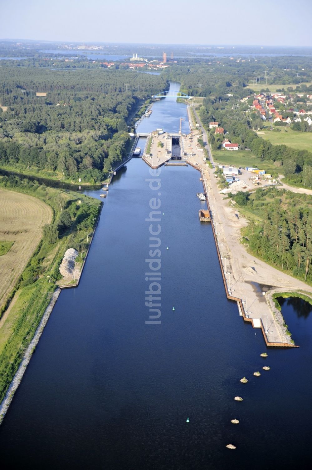 Wusterwitz von oben - Erweiterungsbaustelle Neubau Schleuse Wusterwitz am Elbe-Havel-Kanal