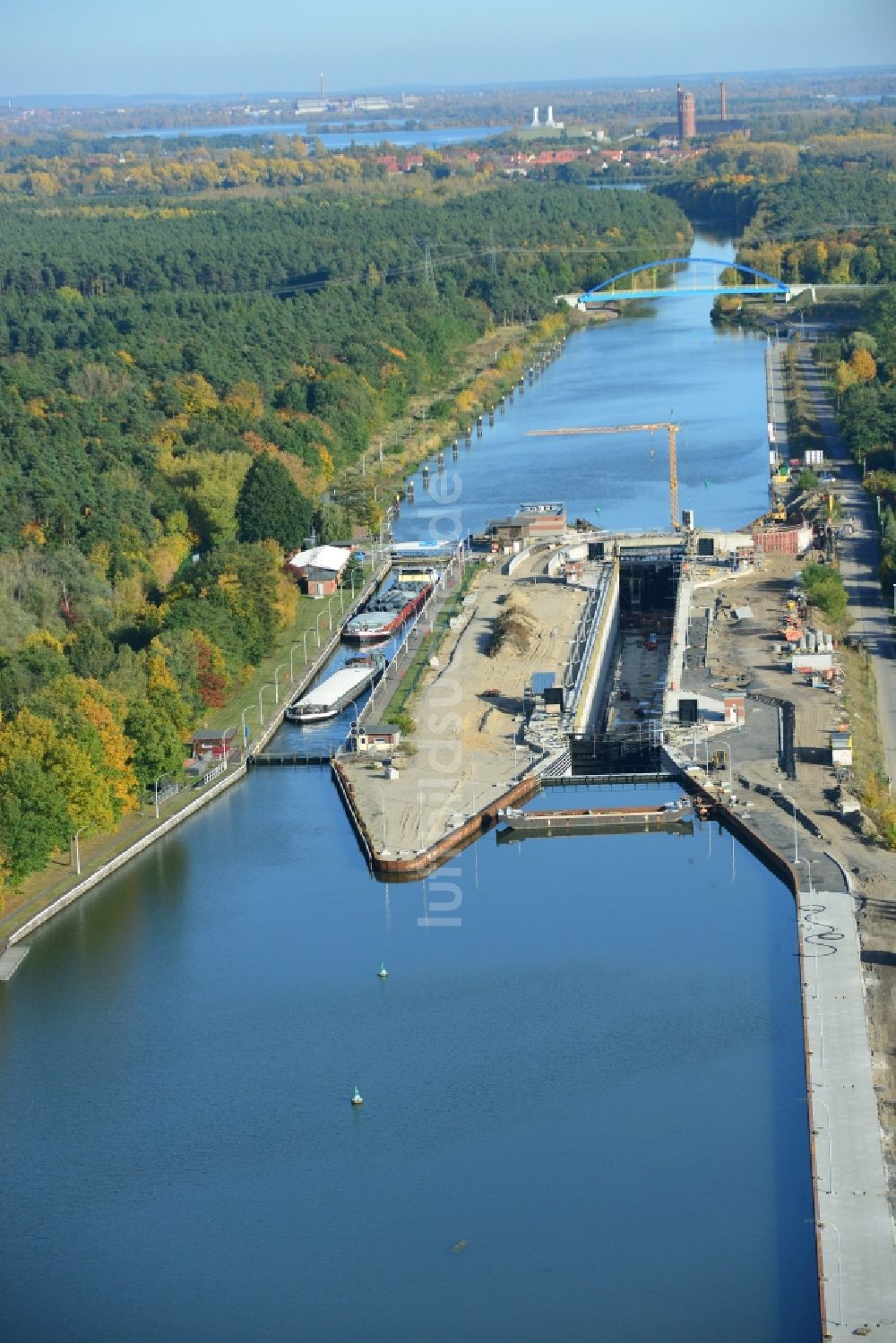 Wusterwitz von oben - Erweiterungsbaustelle Neubau Schleuse Wusterwitz am Elbe-Havel-Kanal im Bundesland Brandenburg