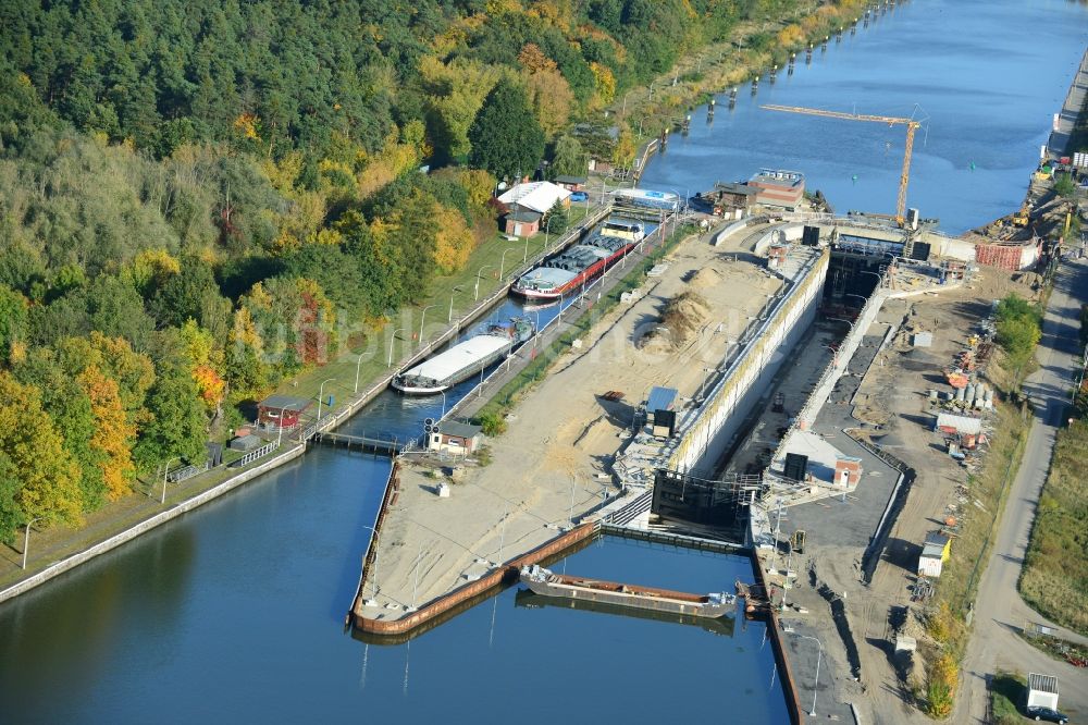 Wusterwitz aus der Vogelperspektive: Erweiterungsbaustelle Neubau Schleuse Wusterwitz am Elbe-Havel-Kanal im Bundesland Brandenburg