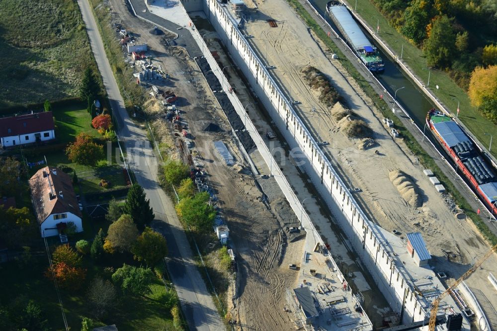 Wusterwitz aus der Vogelperspektive: Erweiterungsbaustelle Neubau Schleuse Wusterwitz am Elbe-Havel-Kanal im Bundesland Brandenburg