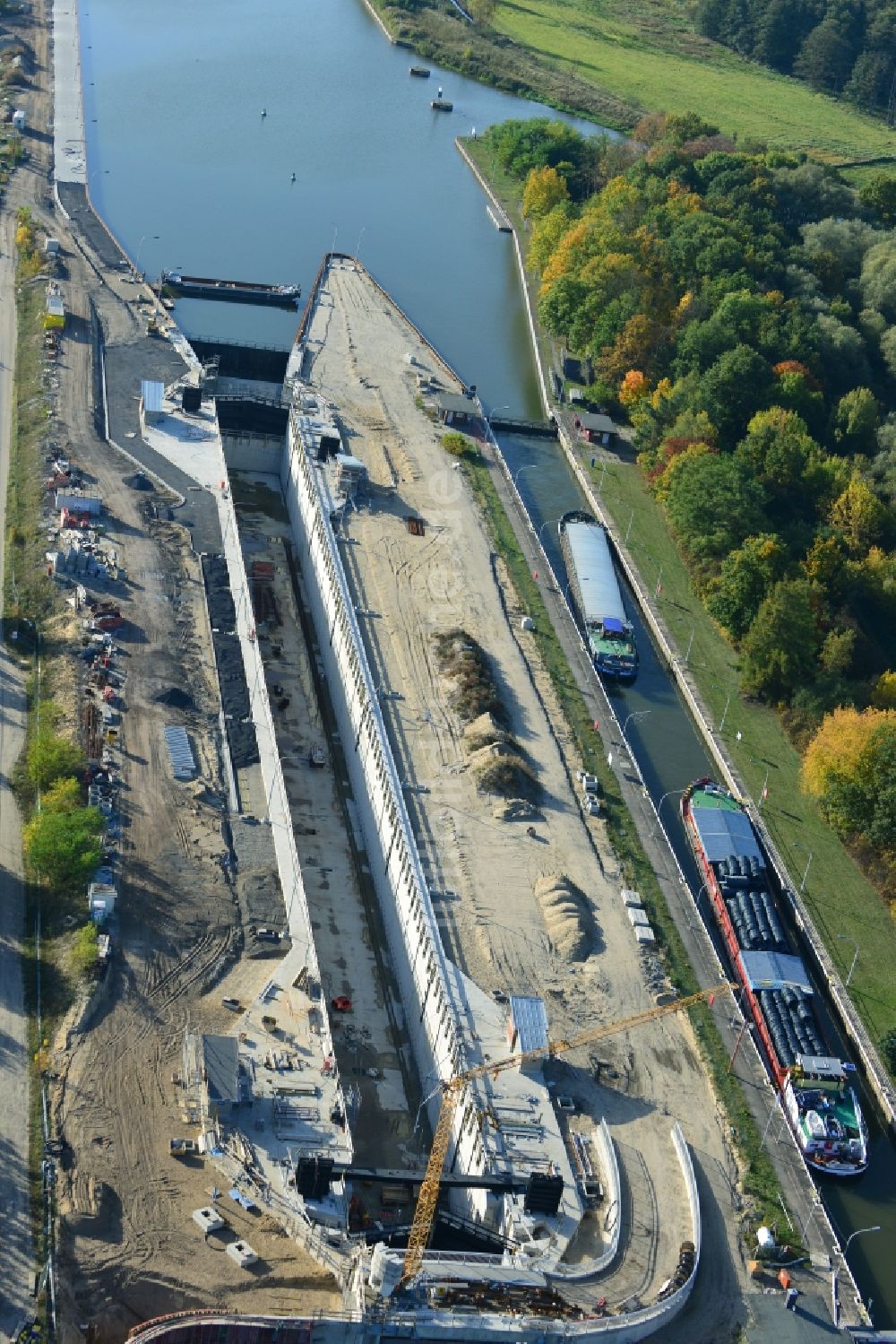 Luftbild Wusterwitz - Erweiterungsbaustelle Neubau Schleuse Wusterwitz am Elbe-Havel-Kanal im Bundesland Brandenburg