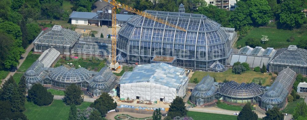 Luftaufnahme Berlin - Erweiterungsbaustelle mit Umbaurabeiten am Tropenhaus im Botanischen Garten im Bezirk Steglitz-Zehlendorf Berlin