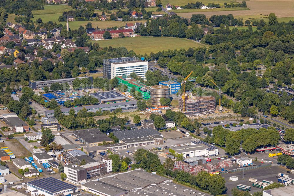 Gelsenkirchen aus der Vogelperspektive: Erweiterungsbaustelle am Werksgelände für ein Laborgebäude der Gelsenwasser in Gelsenkirchen im Bundesland Nordrhein-Westfalen, Deutschland