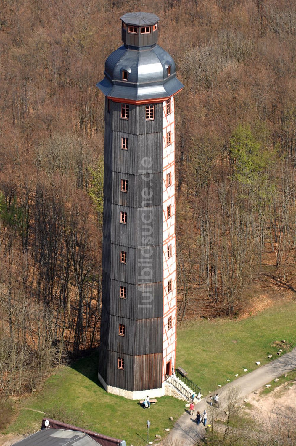 Sondershausen von oben - Europas höchster Fachwerkturm auf dem Berg Possen in Sondershausen